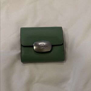 Coach Green Leather Eliza Wallet with Silver Hardware